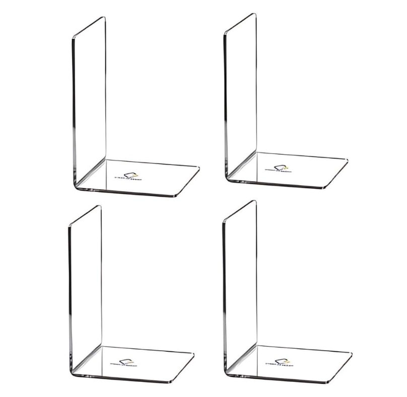 Clear Acrylic Bookends For Shelves Desk Book Stopper Organiser - 4 Pack