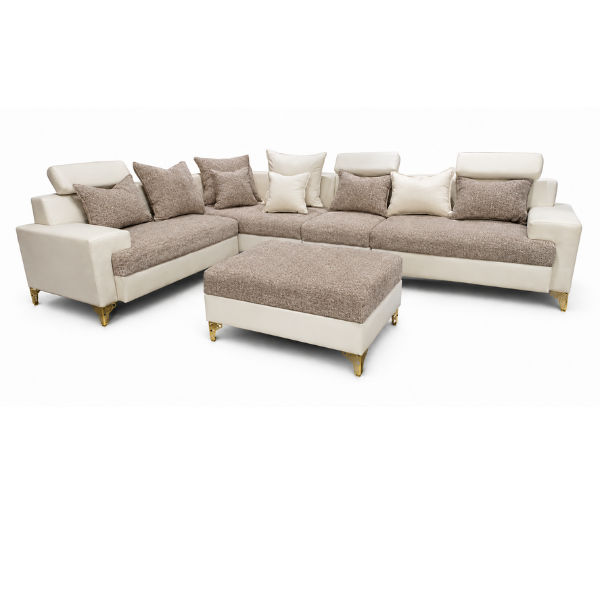 Maya L Shape Corner Sofa – Chenille Fabric with Matching Ottoman Brown