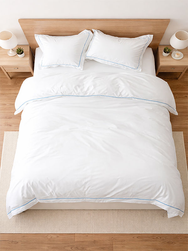 Rey's Fine Linen - Egyptian Collection - Oxford Satin Stitch Duvet Cover - Crystal Blue - Queen(01 Set)