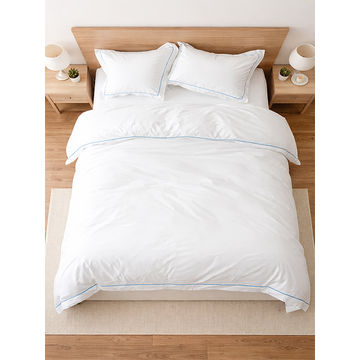 Rey's Fine Linen - Egyptian Collection - Oxford Satin Stitch Duvet Cover - Crystal Blue - Queen(01 Set)