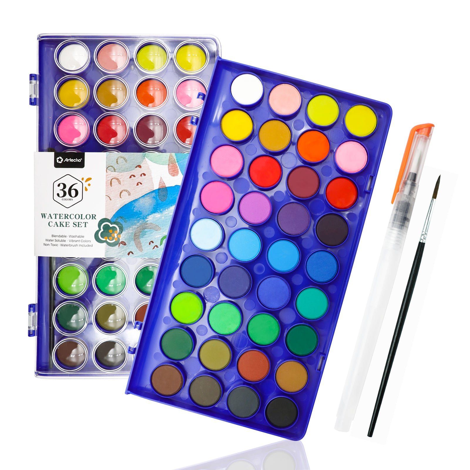 Artecho Watercolour Paint Set in a Plastic Case - Student 36 colour