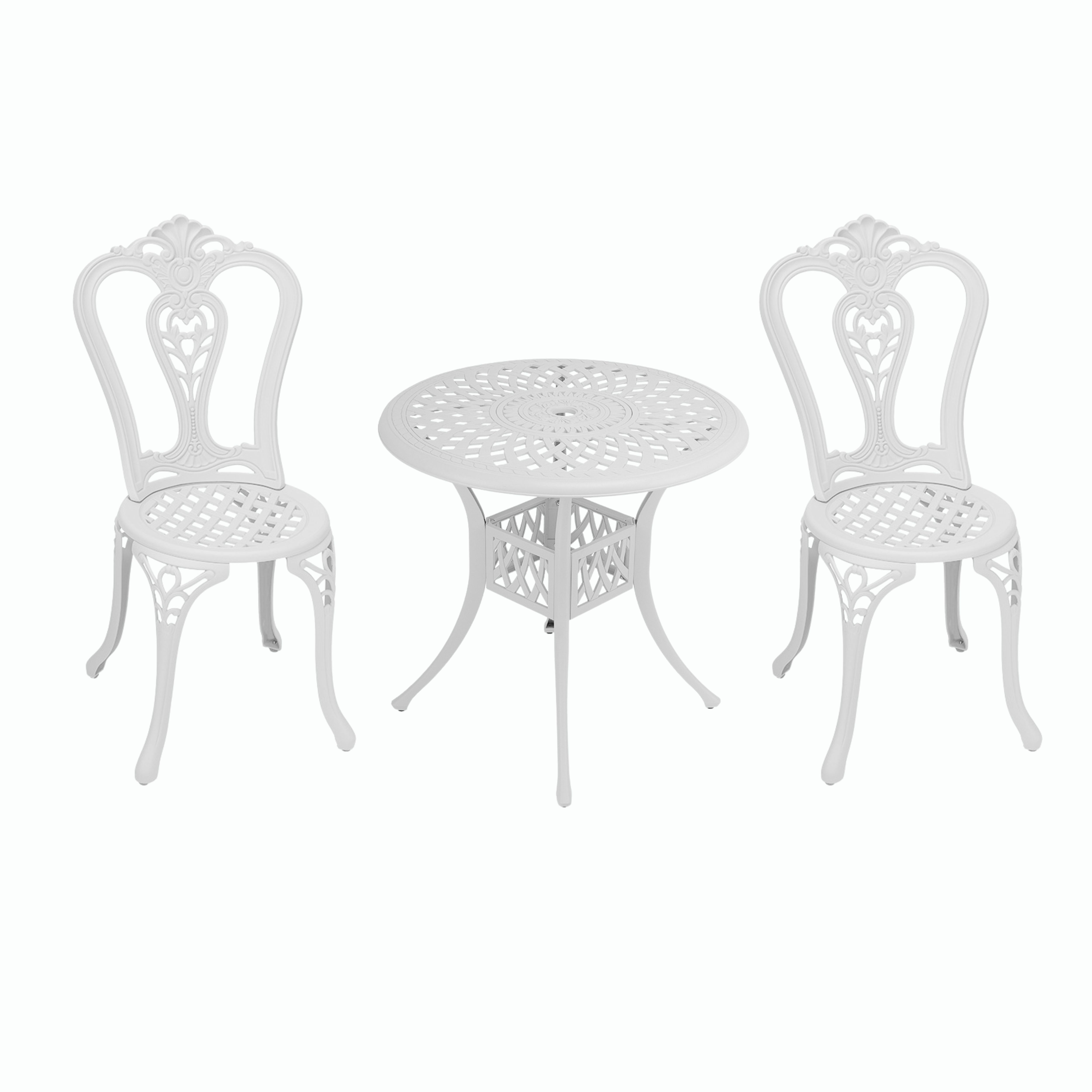 2 Seater - Victoria Aluminium Patio Set / Garden Furniture / Outdoor Dining Set   (2 Victoria Chairs with 78cm Round Lattice Table) - WHITE