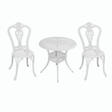 2 Seater - Victoria Aluminium Patio Set / Garden Furniture / Outdoor Dining Set   (2 Victoria Chairs with 78cm Round Lattice Table) - WHITE