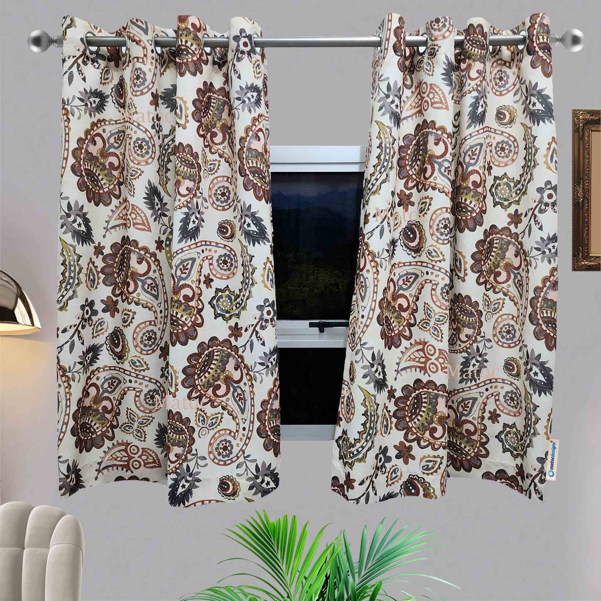 Matoc Designs Shorter Curtain - Paisley Rust - Eyelet - 110cm W x 163cm H - Pack of 2