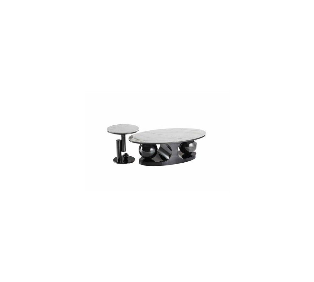Elegant Nesting Square Glass Top Coffee Table with Marble Top Drawer Table
