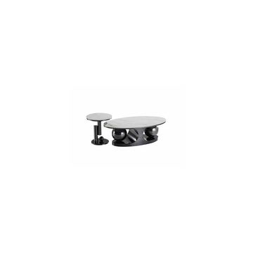 Elegant Nesting Square Glass Top Coffee Table with Marble Top Drawer Table
