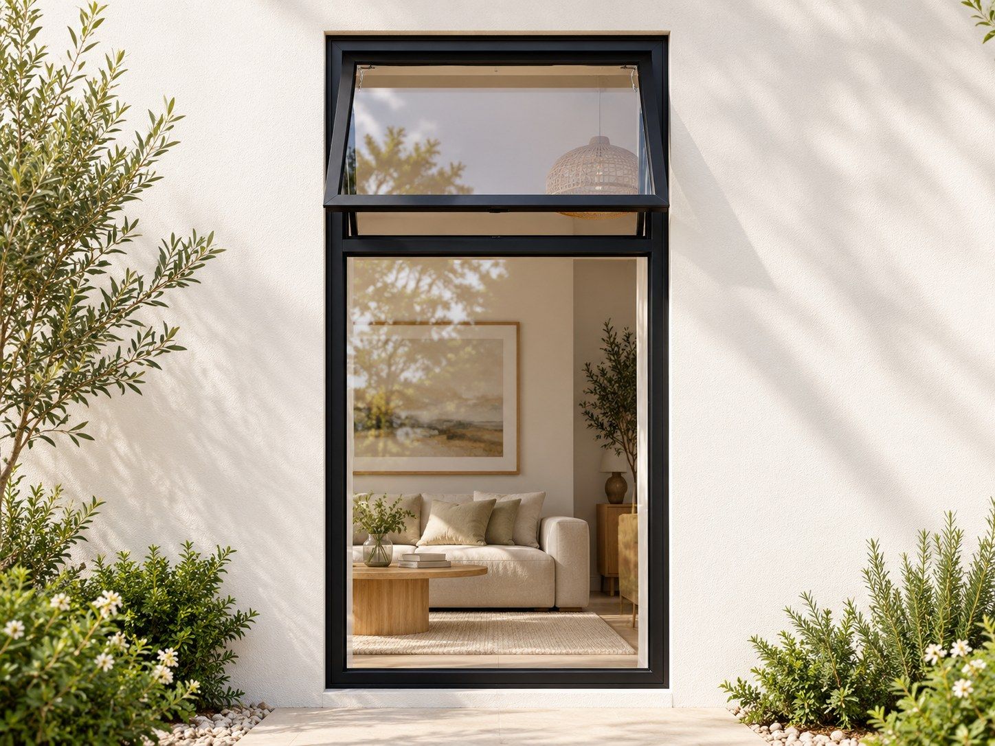 Kenzo Premium Top-Hung Aluminium Window - Black, 900 1800 mm, Upper Opener with Fixed Lower Pane, Clear Glass
