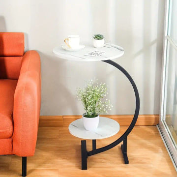 Modern 2-Tier C-Shaped Round Side Table - WHITE
