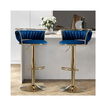 KC FURN - Set of 2 Lexi Velvet Swivel Bar Stool(blue)