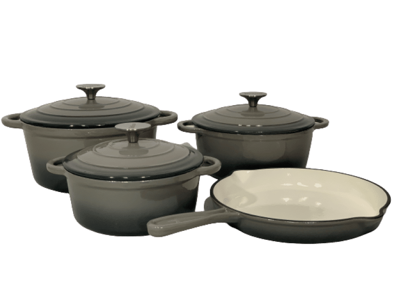 Grey  Cast Iron Pots Non-Stick Coated Cast Iron Cookware Set (7 - Piece)
