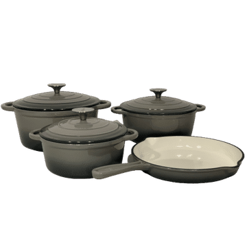 Grey  Cast Iron Pots Non-Stick Coated Cast Iron Cookware Set (7 - Piece)