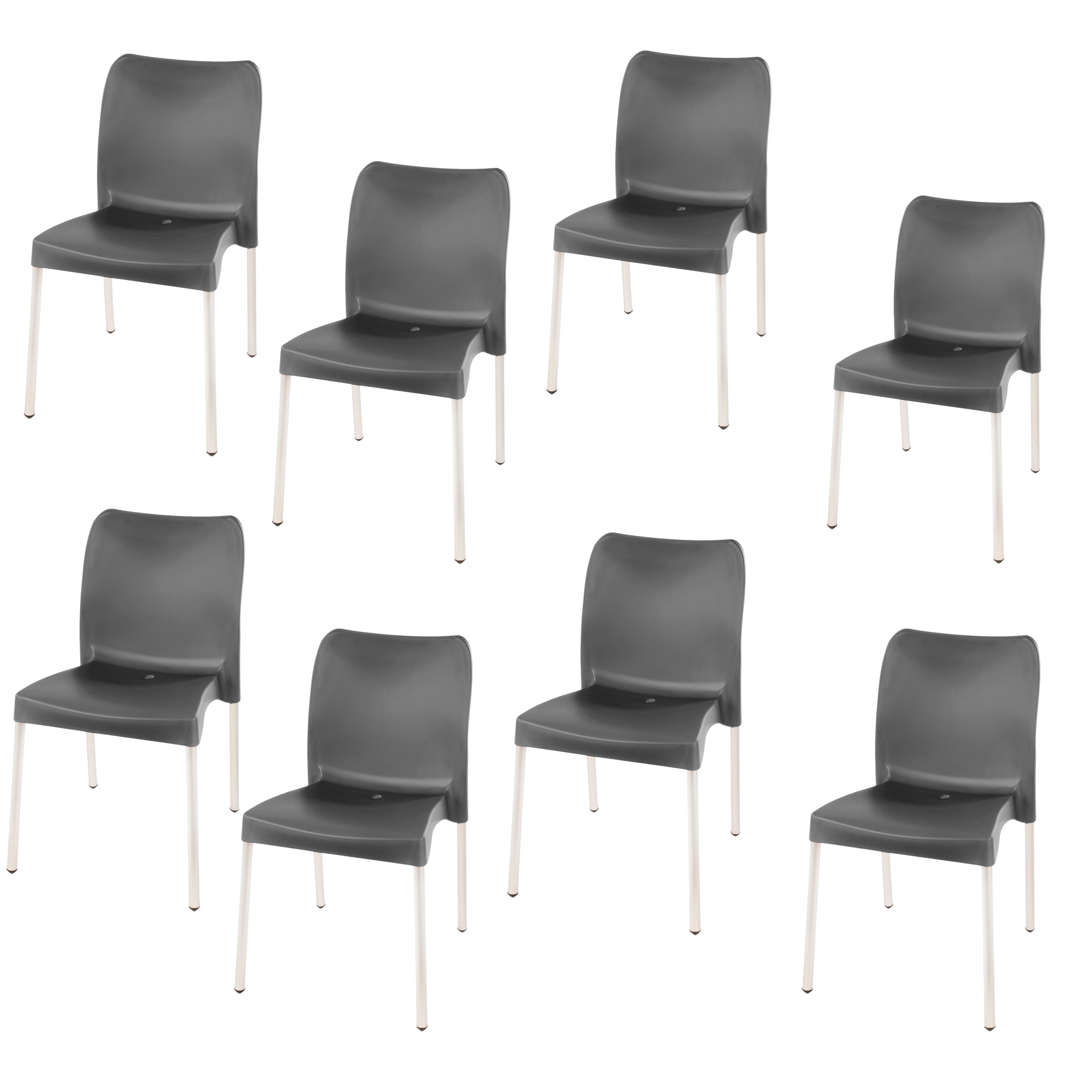 Florence Heavy  Duty Plastic Bistro Chair / Patio Chair / Garden Chair / Stackable - NO ARMRESTS - BLACK  - Set of 8