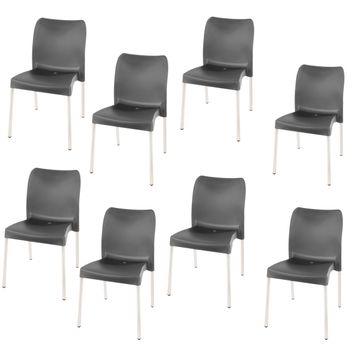Florence Heavy  Duty Plastic Bistro Chair / Patio Chair / Garden Chair / Stackable - NO ARMRESTS - BLACK  - Set of 8