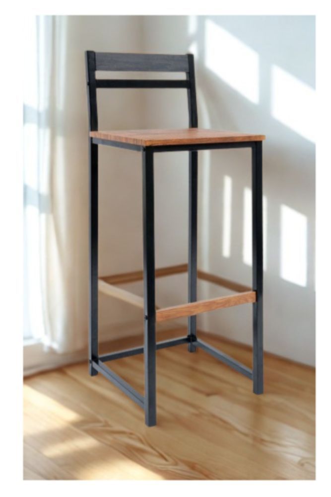 Modern MDF & Metal Bar Chair – Black Frame with Wood-Look Seat and Backrest