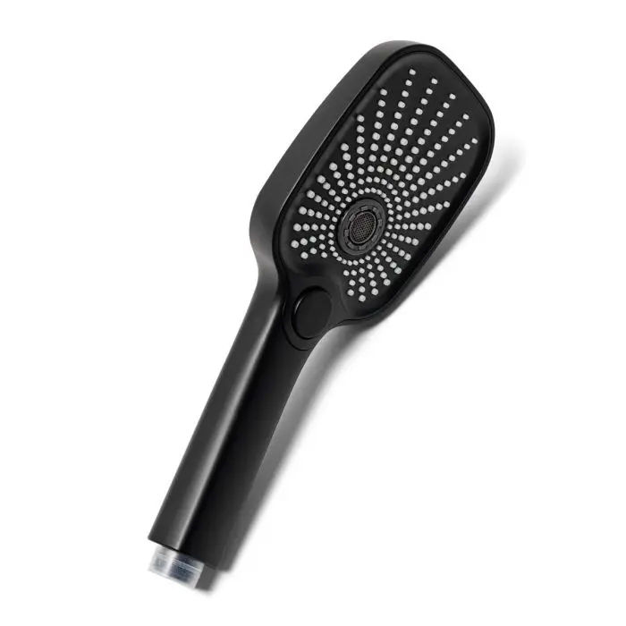 Woodly Hand Shower, 3 Function, Square, Black
