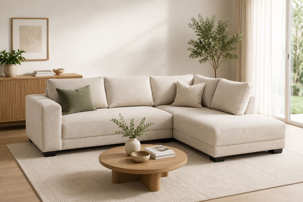 Tach luxure Natalia L Shape Couch – Linen Beige - Left sided