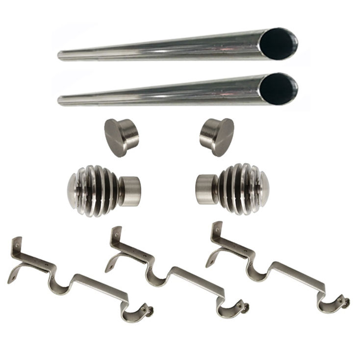 Matoc 25mm Double Curtain Pole Set -SIlver -Dbl extend brkts -Step Ball Finials -3.0m