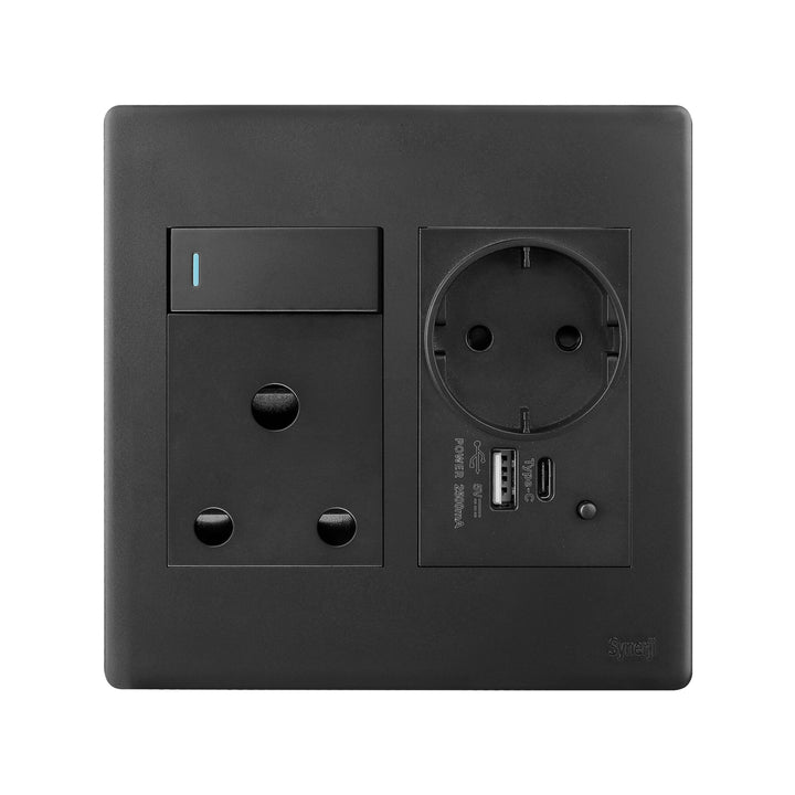 SYNERJI S/S DECO 4X4 RSA + EURO SCHUKO + 2XUSB - Matt Black