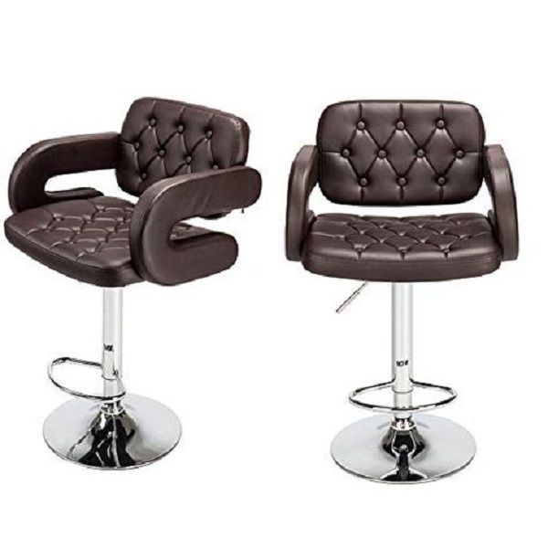 MAK Faux Leather Luxury Barstools  with armrests - set of 2- Brown