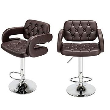 MAK Faux Leather Luxury Barstools  with armrests - set of 2- Brown
