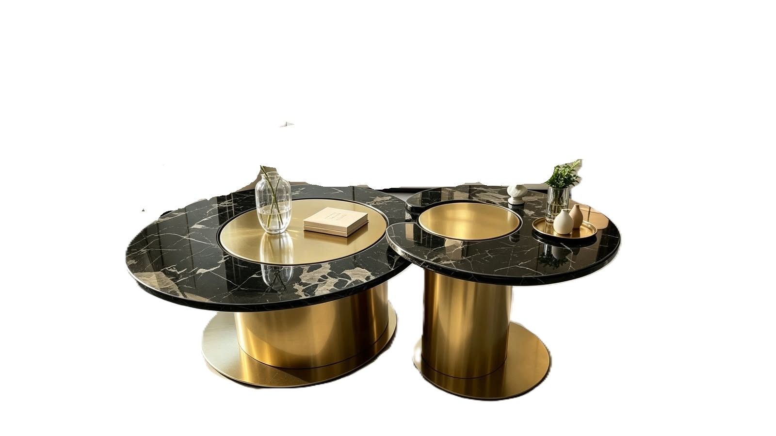 LBM FURN- Nesting Marble Top Coffee Table- Gold