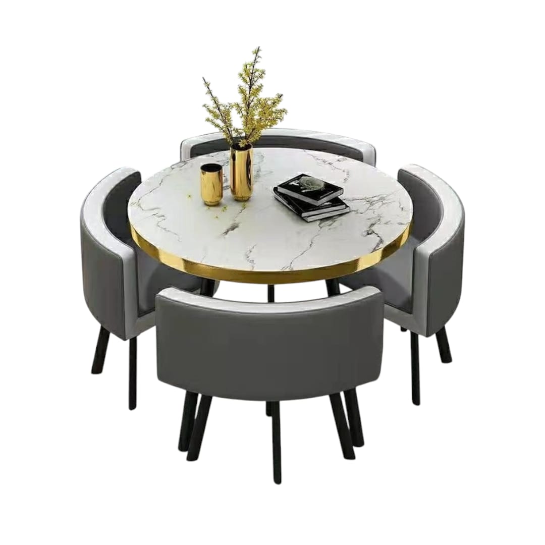Modern Marble Top (MDF)Round Dining Table and Chairs Set 5pc (805-GRY)