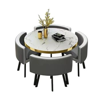 Modern Marble Top (MDF)Round Dining Table and Chairs Set 5pc (805-GRY)