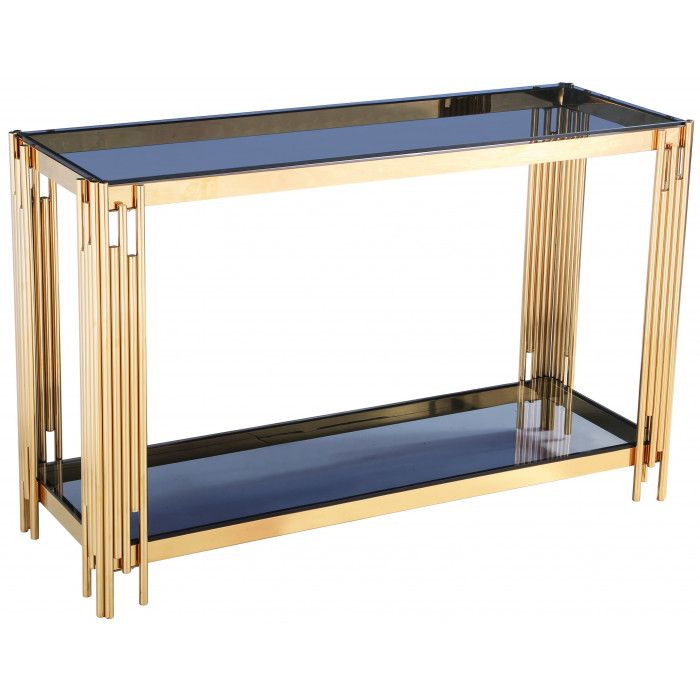 Glass Console Table - Stainless Steel Frame - Tempered Glass Top - Gold, Black