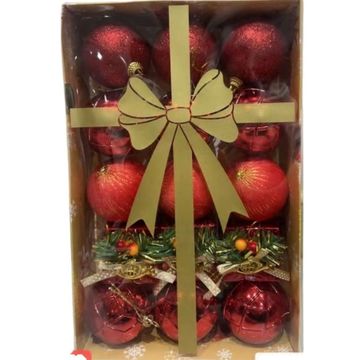 Christmas Tree Ornaments, 12-Piece Set, Glitter and Gold Baubles with Bow Design and Holly Berry Accents