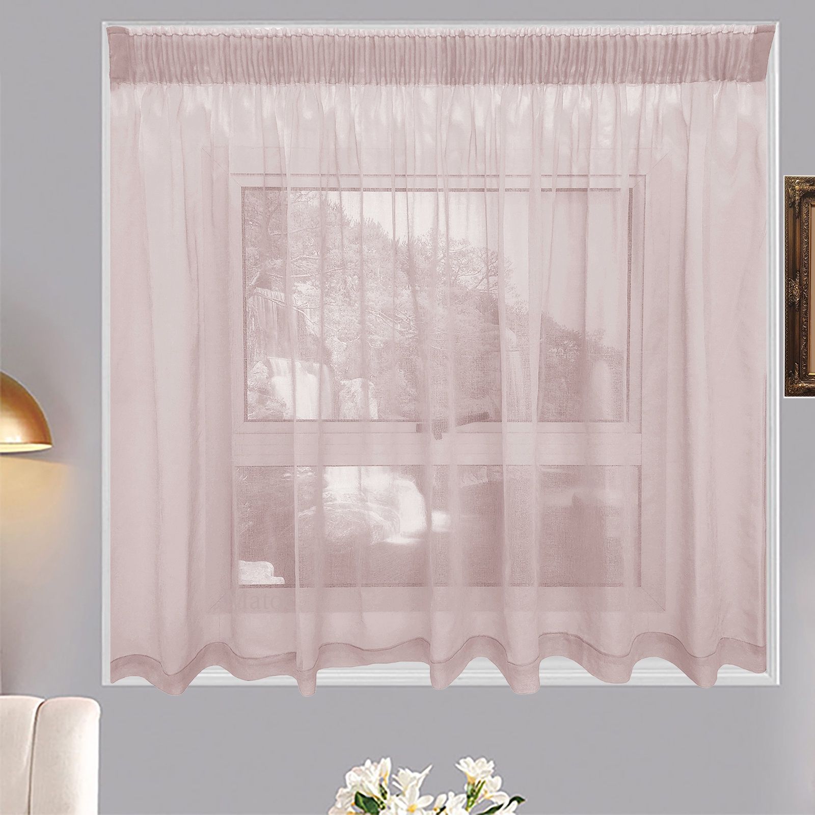 Matoc Designs Café Curtain - Mystic Voile - Pink - Taped - Single Layer - 300cm W x 120cm H