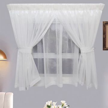 Matoc Designs Curtain - Café Double Layer - Mystic Voile - White - Taped - 250cm W x 120cm H