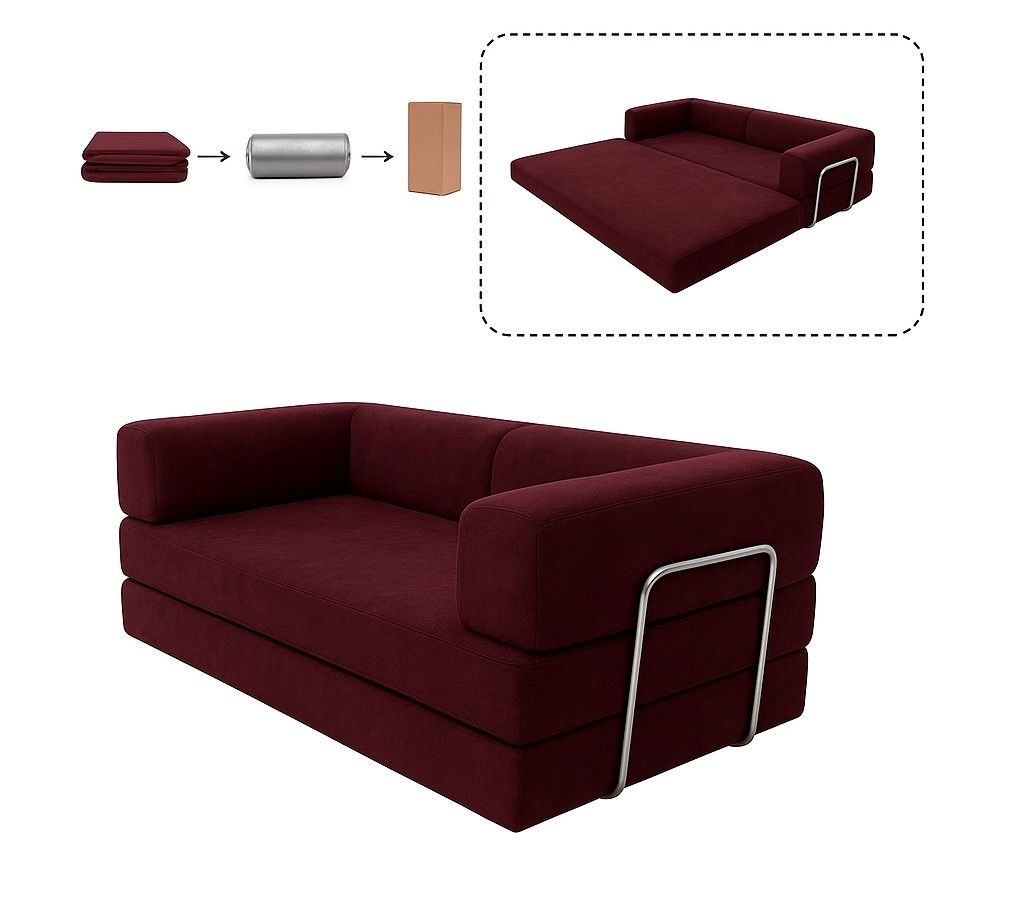 Ziyane Compressed Convertible Sleeper Couch - Wine Red