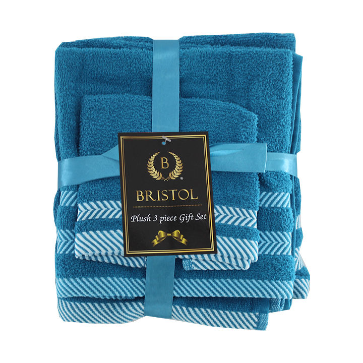 Plush 3 Piece Set - Bath Towel, Hand Towel and Face Cloth - 100% Cotton - Teal
