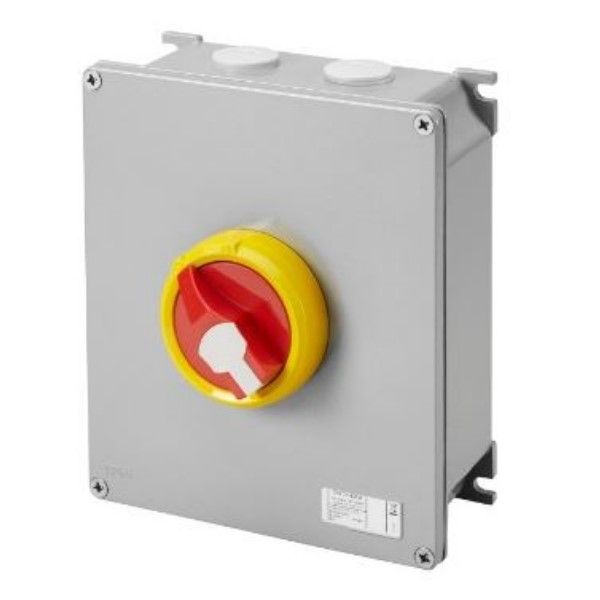 4P 63A Metal Box  Red/Yell Kn. Surface Isolator