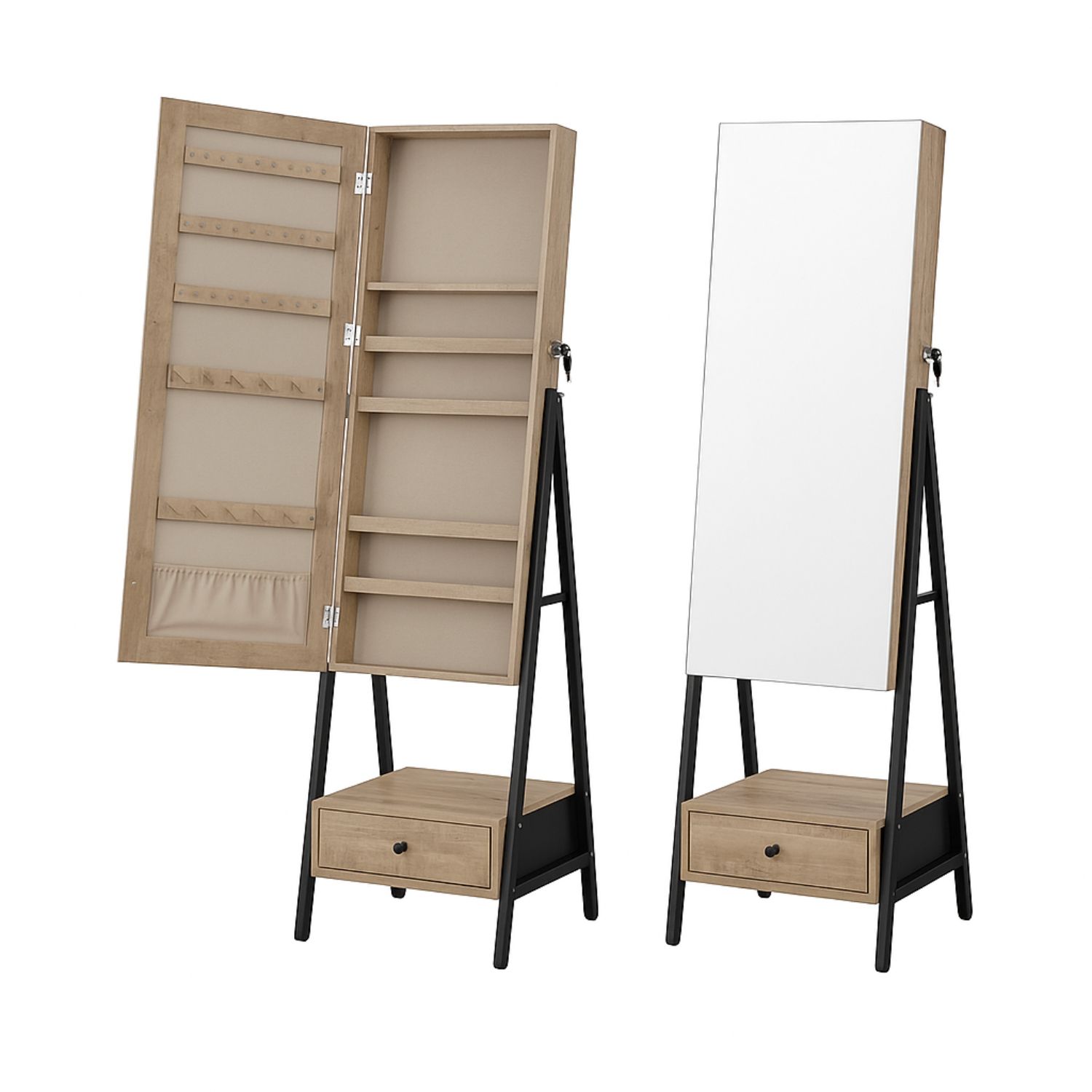 Mirror Jewelry Cabinet with LED, Wall/Door Mount, 120cm Tall