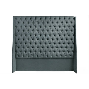 Ivy Buttoned Winged Velvet Headboard - Dark Grey - Three Quarter