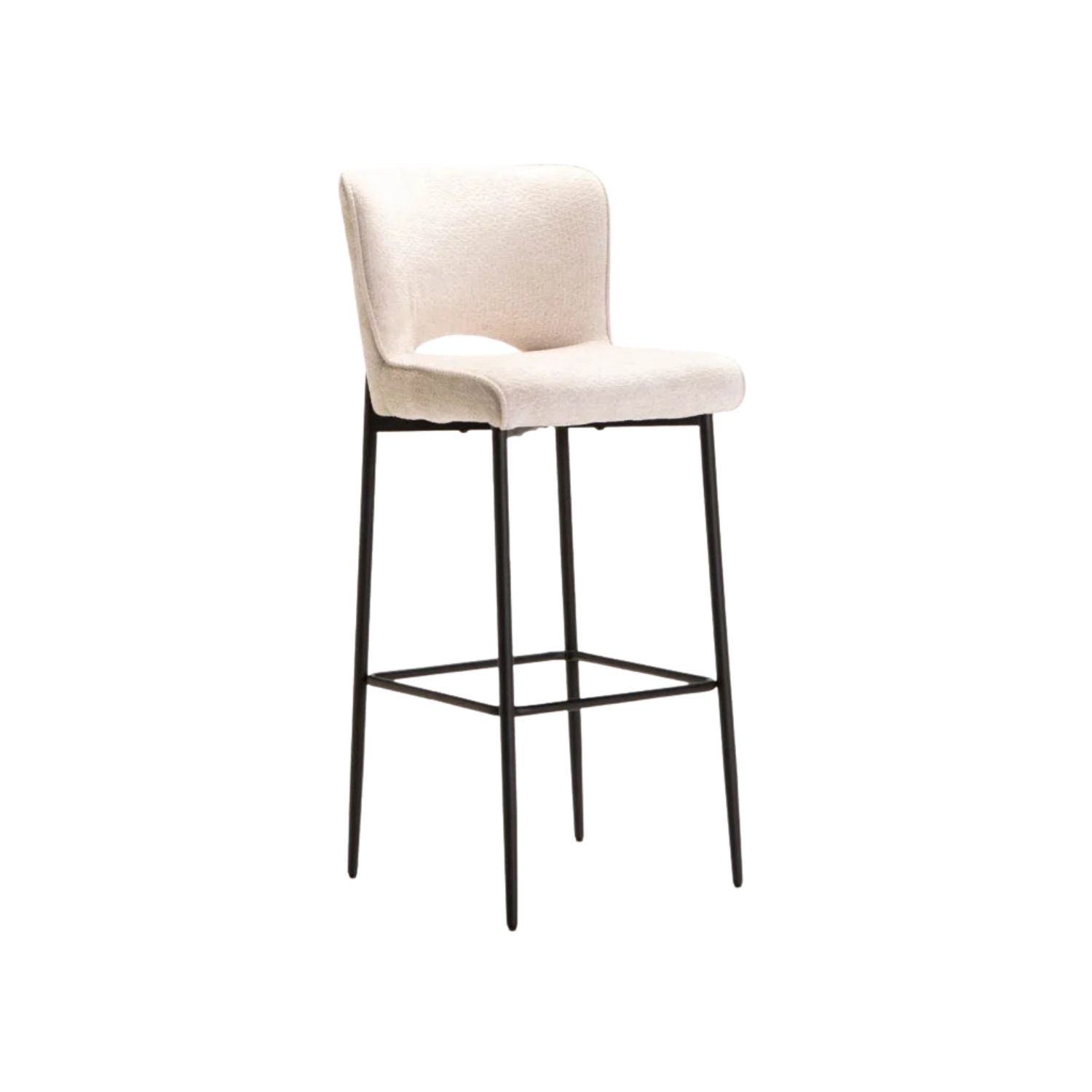 Textured Fabric Barstool with Metal Legs - Cream