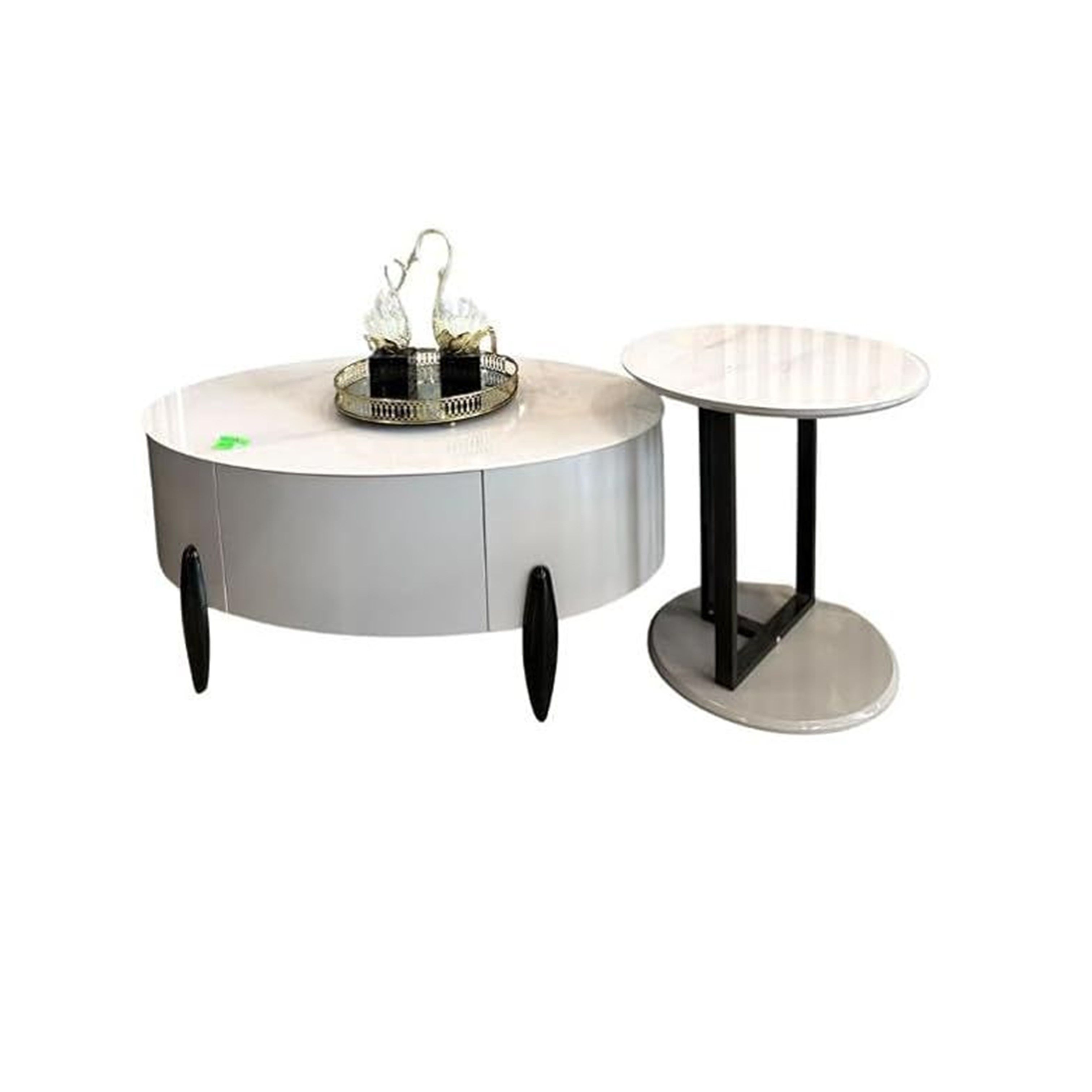 Modern Round White Marble Coffee & Accent Tables Set
