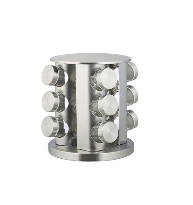 12 Jar Rotating Spice Rack -T01 Stainless Steel