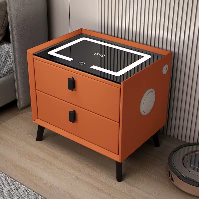 Smart Bedside Table with Wireless Charging Station, Speaker, Fingerprint Lock, and Drawer, Modern Bedside Table in Bedroom