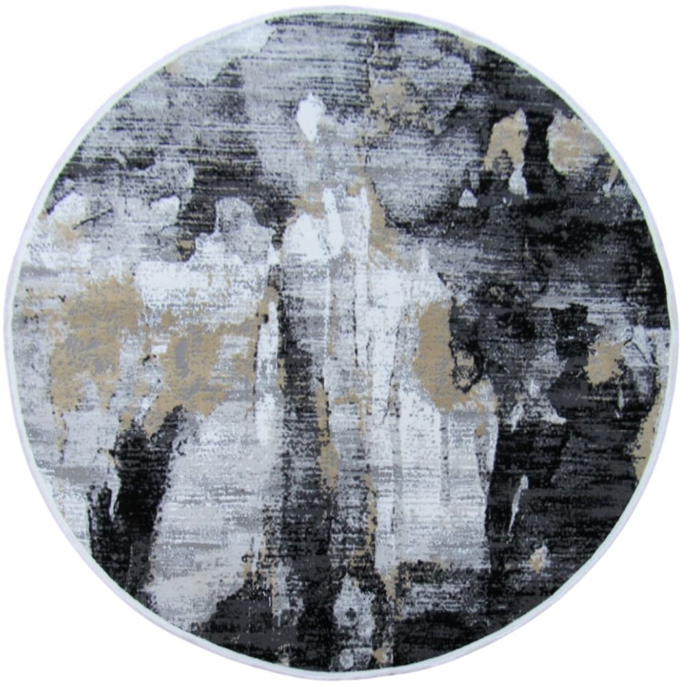 BK Carpets & Rugs – Modern Round Rug   - Black   -  Beige  - White-   2.4m x 2.4m