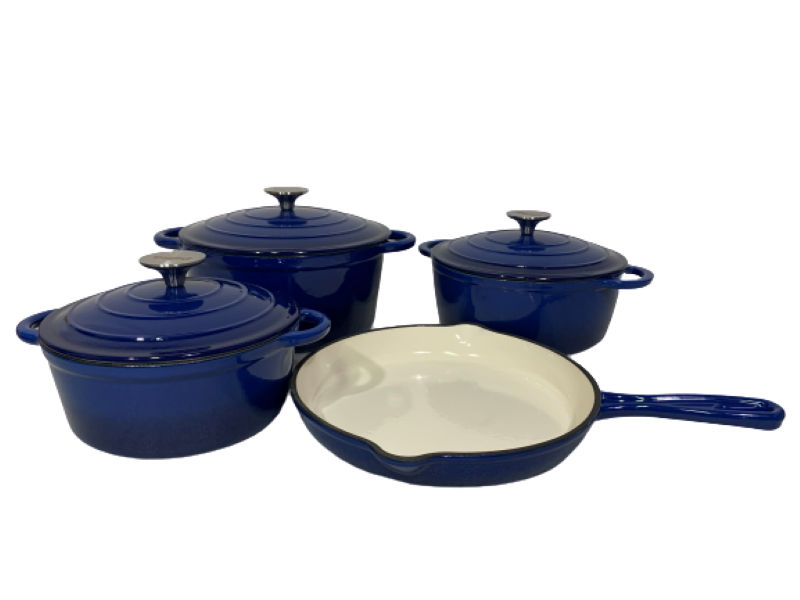 Pot set 7 Piece Cast Iron Grooved Lid - Kitchen Essentials