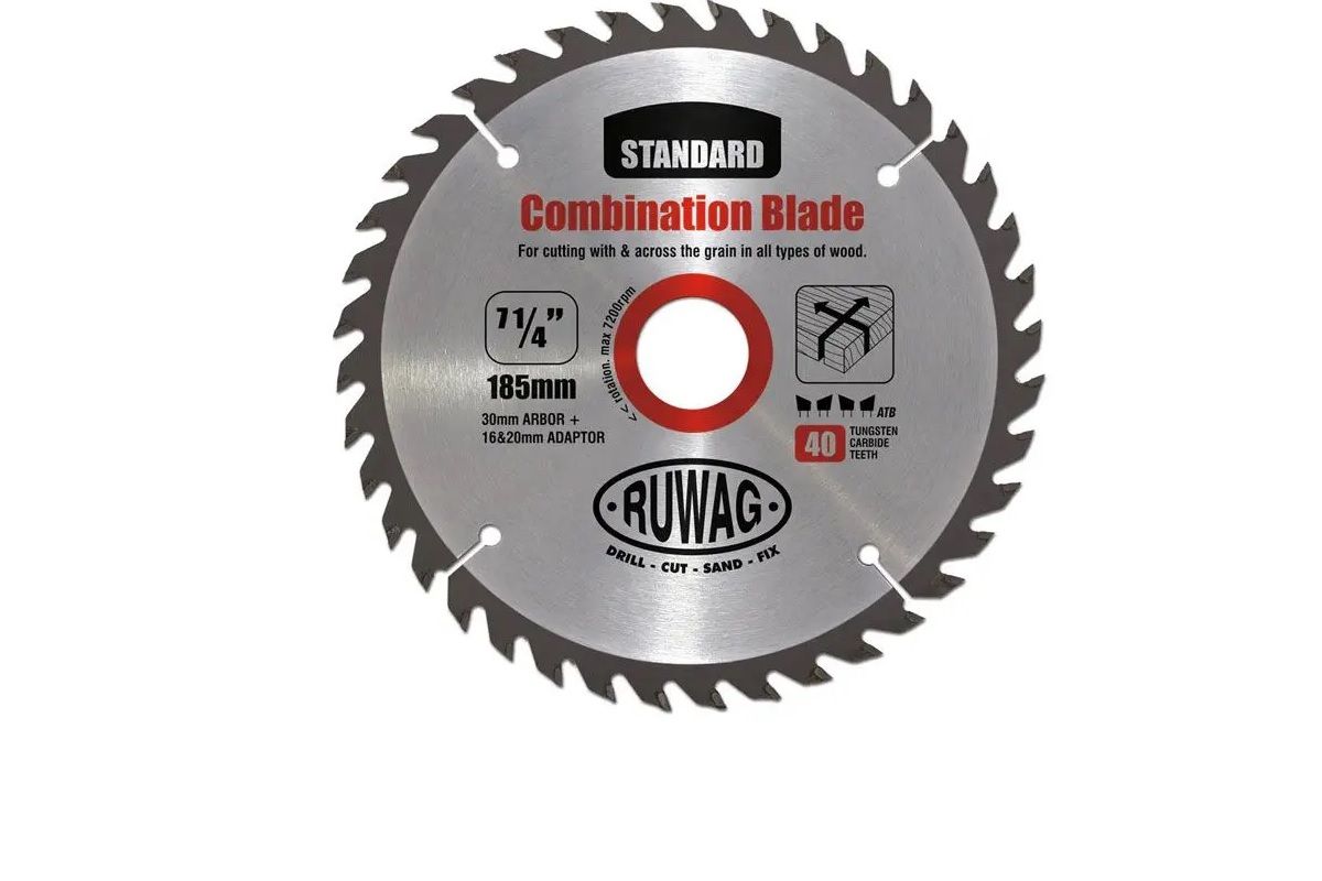 Circular Saw Combination Blade, TCT, 40T, 185mm, 30mm Arbor BY WOODLY