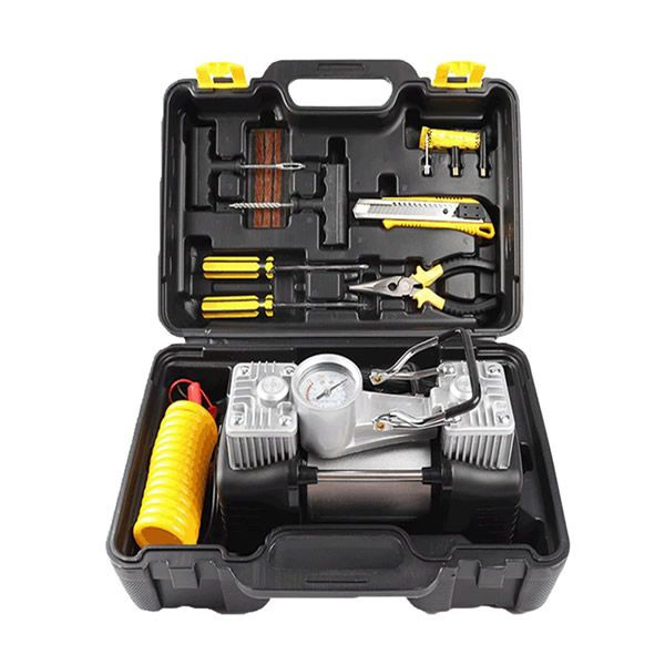 Double Cylinder Air Compressor with Tire Repair Kit