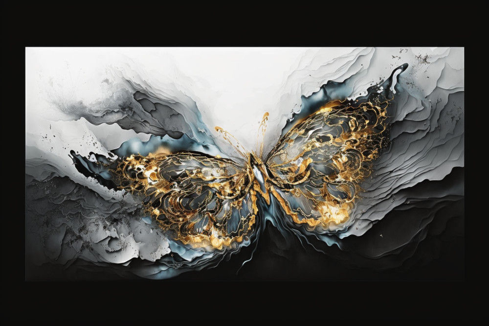 Canvas Wall Art - Golden Butterfly Effect - B1469 - [120 x 80 cm]