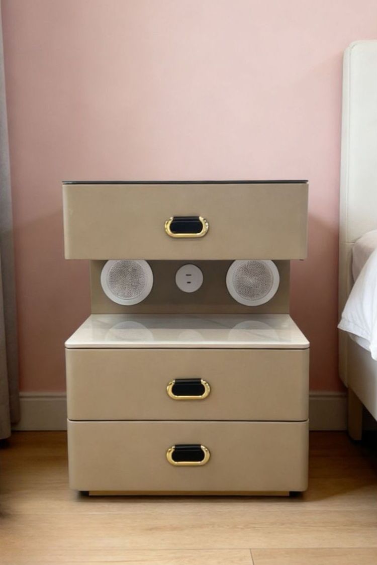 Smart 3-Drawer Nightstand with Built-In Speakers-Beige