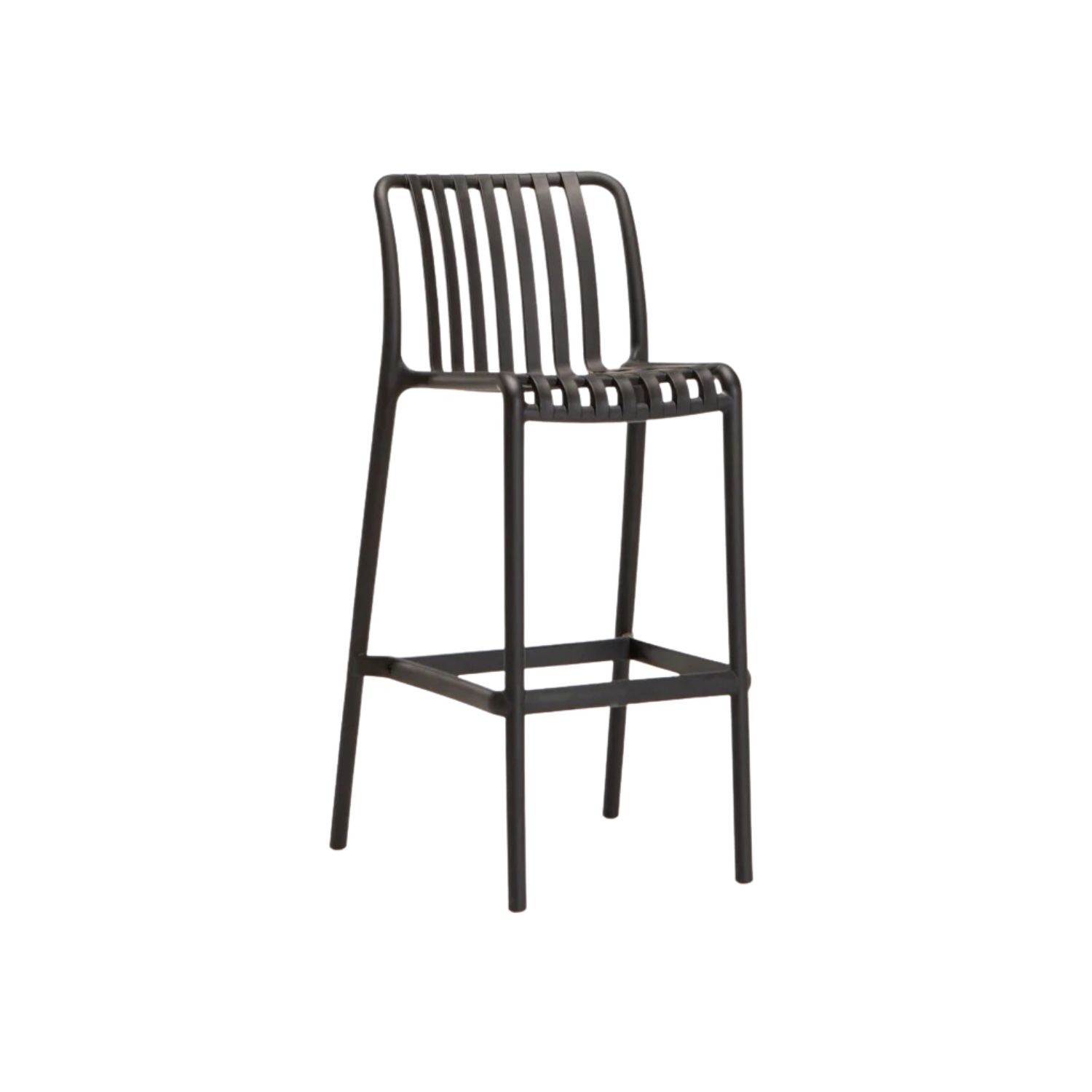 Black Modern Outdoor Barstool with Slatted Design