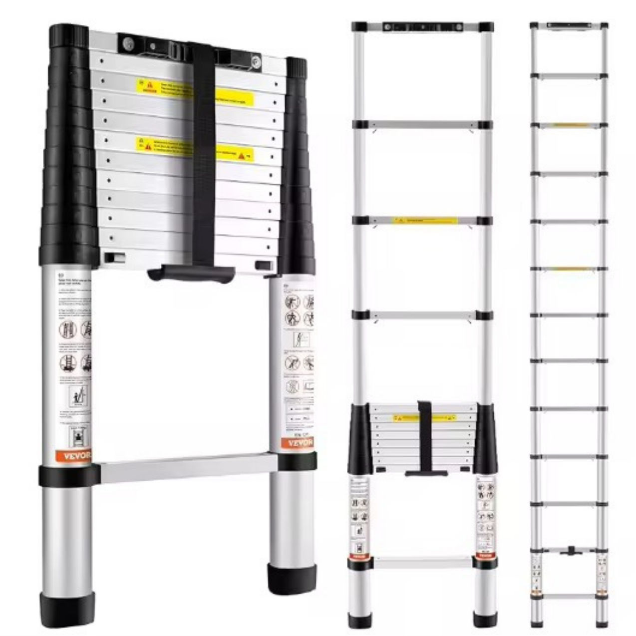 Telescoping Ladder Collapsible Extension Ladder with Spring Loaded Locking Mechanism Portable Ladder for Household Outdoor