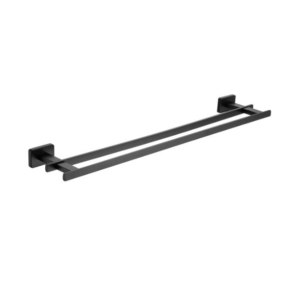 B/A TOWEL BAR - DOUBLE - 600MM - MATT BLACK - SQUARE