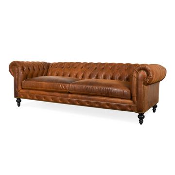 Classic Chesterfield 3 Seater Genuine Leather Sofa - Piccadilly Brandy
